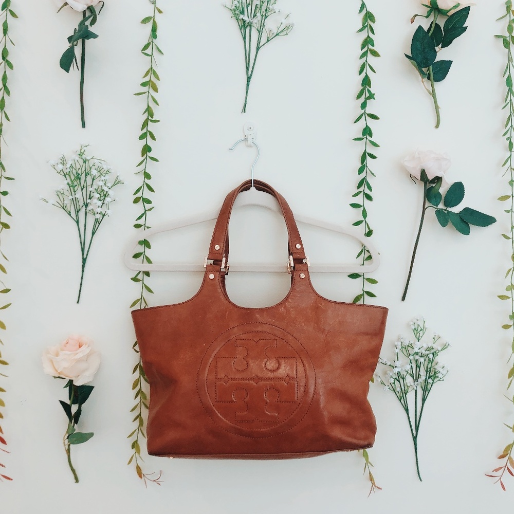 Tory Burch Brown/Tan "Bombe Leather Tote" Handbag